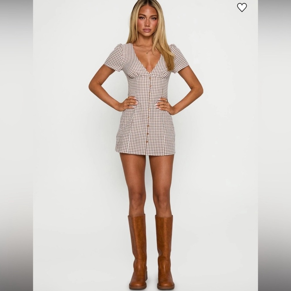 Princess Polly Brown & White Gingham Button-Front Mini Dress